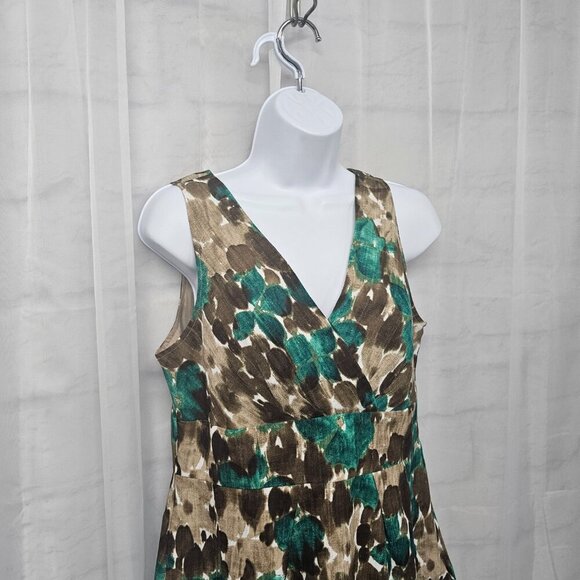 Axcess Liz Claiborne Brown Green Floral Dress Sleeveless Boho Retro M - Picture 3 of 13